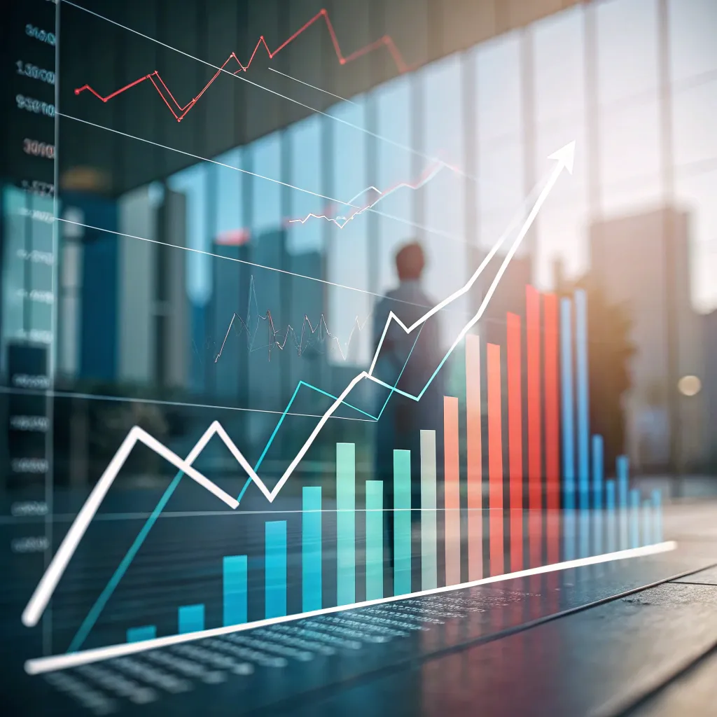 Abstract scene of rising graphs and data charts